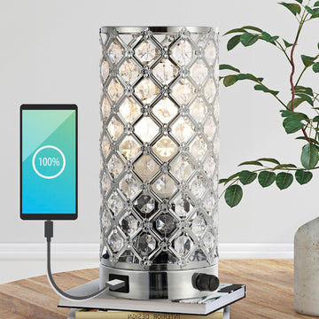 Lucie 9.5" Mid-Century Modern Iron/Acrylic LED Mini Uplight Table Lamp with USB Charging Port and Smart Bulb - JONATHAN Y